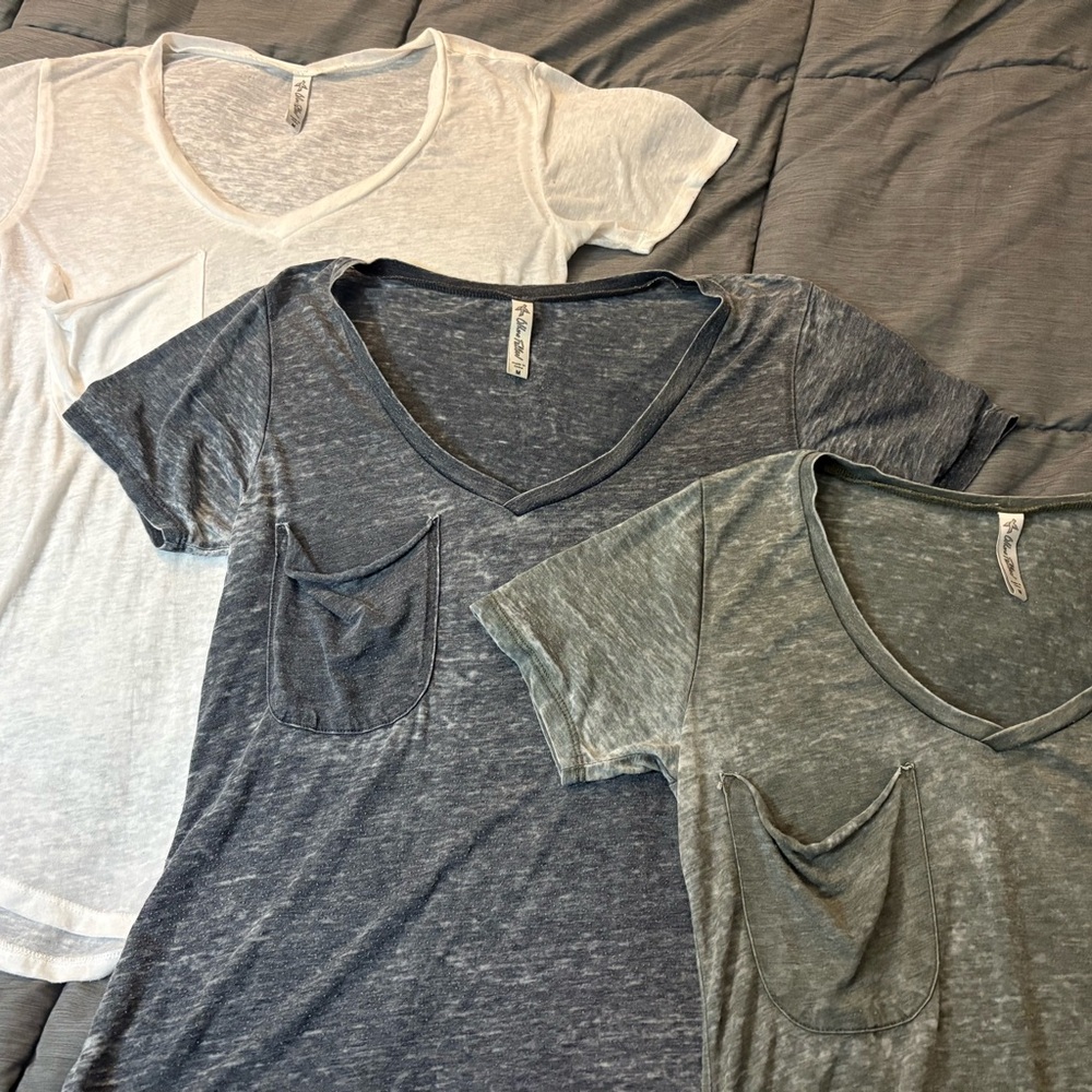 Sheer Distressed V-Neck Tees - Set of 3 (White, Gray, Green)